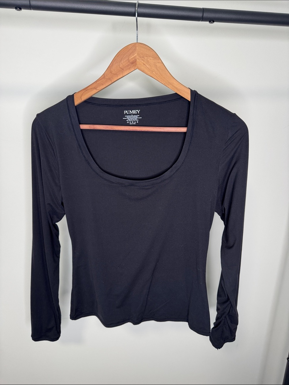PUMLEY Black Long Sleeve Scoop Neck Top